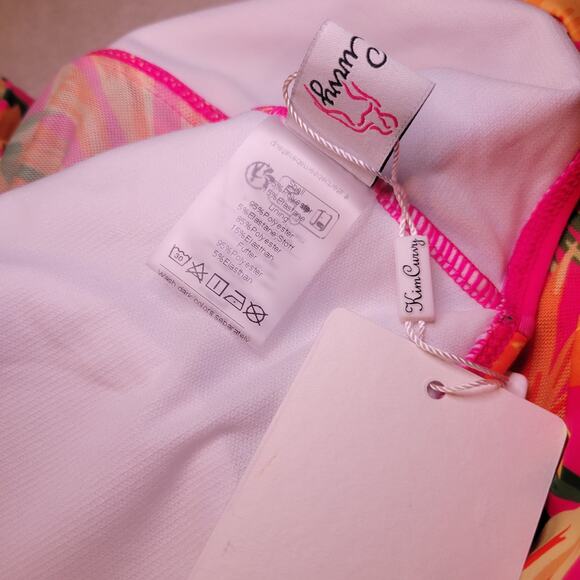 Kim Curvey Orange Floral Halter Swim Top Plus Size 18W NWT Swim Wear - Picture 6 of 6